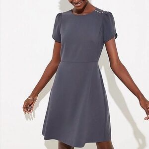 LOFT Classic Short-Sleeve A-Line Dress in Charcoal Gray